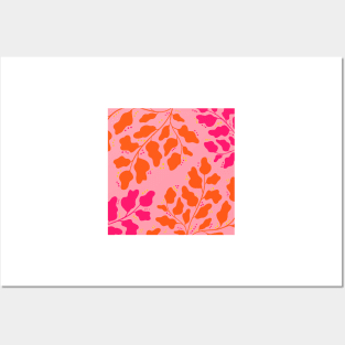 Pink and orange leaves floral pattern Posters and Art